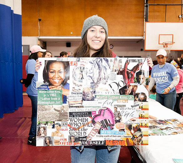UJA Federation of New York >> <p><em>Ali Neubuger</em></p>
<p>&ldquo;Every year our company does a day of service. Coming here, I knew we were doing MLK vision boards. Making these vision boards is inspiring &mdash; to look at these magazines and pinpoint the words that inspire you and make you feel empowered.&rdquo; -Ali Neubuger, Superfly employee, creating MLK vision boards</p>